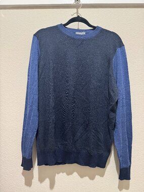 Thomas Dean Men's Crewneck Sweater Blue Colorblock Knit Size Large L Casual